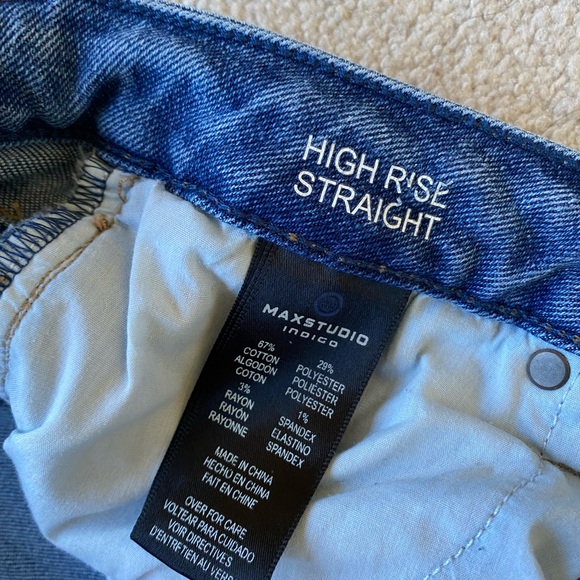 MAX STUDIO High Rise Straight Distressed Cut Off Hem Stretch Denim Jeans Size 6 - Picture 9 of 16